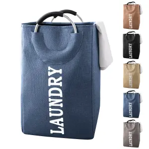 Navy Collapsible Laundry Hamper with Handles Foldable Laundry Basket - 43L