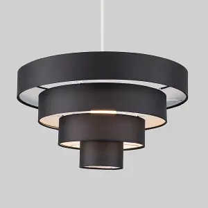 ValueLights Nevada Pair of Modern 4 Tier Black Fabric Ceiling Pendant Light Shades