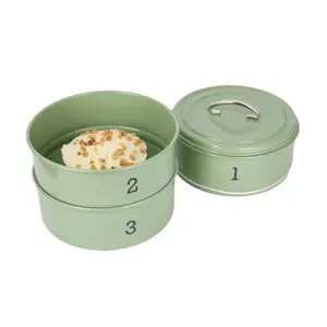 Living Nostalgia Traditonal Style 3 Tier Airtight Cake Tin Set -Sage Green