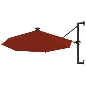 Berkfield Wall-mounted Parasol with LEDs and Metal Pole 300 cm Terracotta