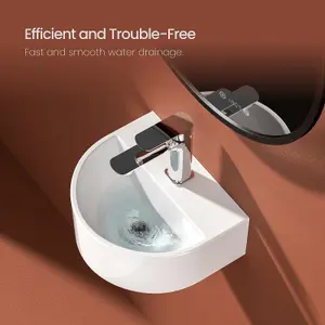 EMKE Ceramic Wash Basin for Small Cloakroom Bathroom, D shape Wash Basin Sink, Wall-Mounted Basin, 30.3x25.5x12cm