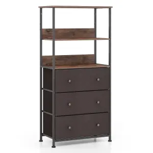 Costway 3 Drawer Dresser Home Vertical Fabric Chest of Drawers w/ Open Shelves