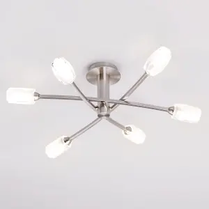 Litecraft Macti Satin Nickel 6 Arm Semi Flush Ceiling Light