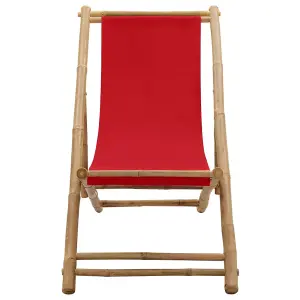 Berkfield Deck Chair Bamboo and Canvas Red