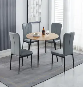 Hallowood Furniture Cullompton Small Round Dining Table 90cm with 4 Faux Leather Grey Chairs