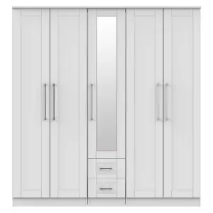 Ripon Tall 5 Door 2 Drawer 1 Mirror Wardrobe in Grey Ash (Ready Assembled)