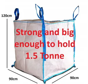 FIBC Dumpy Bags 1.5 Ton Bulk Jumbo Builders Garden Aggregate Sack 90x90x120cm Pack of 100