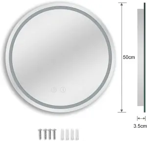 3-Color LED Round Bathroom Vanity Mirror 50CM x 50CM