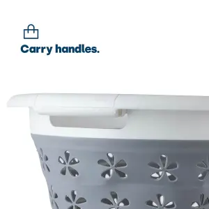 FLORAL FOLDAWAY LAUNDRY BASKET - GREY