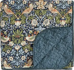 William Morris Bedding, Strawberry Thief Bedspread 265X260cm, Indigo