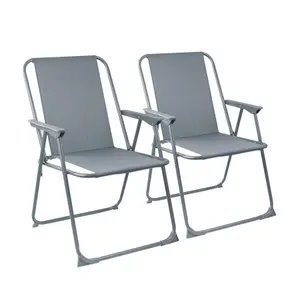 Harbour Housewares - Folding Metal Beach Chairs - Grey - Pack of 2