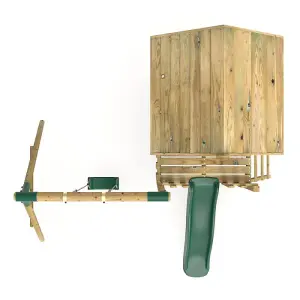 Rebo Orchard 4ft x 4ft Wooden Playhouse with Swings, 900mm Deck and 6ft Slide - Solar Green