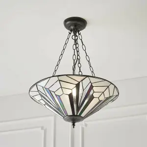 Tiffany Glass Hanging Ceiling Pendant Light Dark Bronze 3 Lamp Shade i00075