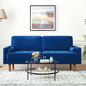 176CM Velvet Love Seat Blue Couch with 2 Pillows