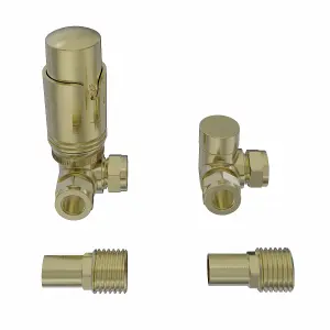 Rinse Bathrooms Designer Modern Corner Thermostatic Radiator Valve Pack for Towel Rails Brushed Brass TRV Set