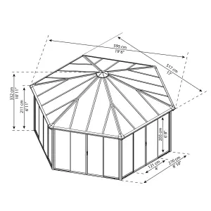 Palram - Canopia Garda Grey Hexagonal Gazebo, (W)5.17m (D)5.95m - Assembly required