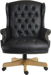 Chairman Super Large Executive Chair in Black bonded leather with button back detailing