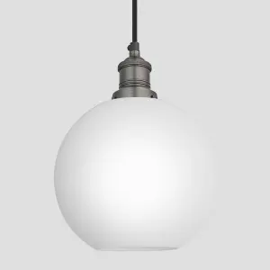 Industville Brooklyn Opal Glass Globe Pendant Light, 9 Inch, White, Pewter Holder