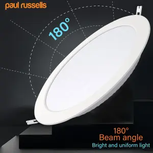 paul russells LED Round Panel Ceiling Lights, 18W 1980 Lumens, Spotlights, IP20, 4000K Cool White, Pack of 6