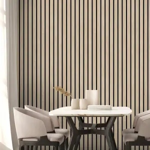 Ugepa Wooden Slats Panelling 3D Wood Panel Stripe Natural Black Wallpaper