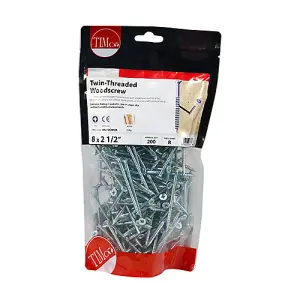 TIMCO Twin-Threaded Countersunk Silver Woodscrews - 8 x 21/2 (200pcs)