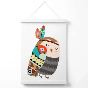 Owl Tribal Animal Poster with Hanger / 33cm / White