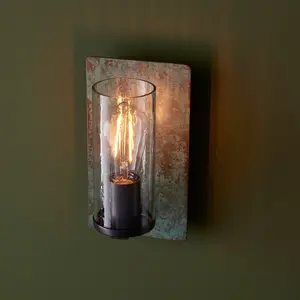 Luminosa Palermo Wall Lamp Verdigris Bronze Plate, Clear Glass