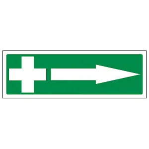 First Aid Arrow Right Evacuation Sign - Glow in Dark - 300x100mm (x3)