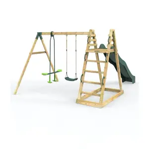 Rebo Wooden Pyramid Activity Frame with Swings and 10ft Water Slide - Feather