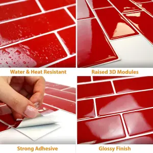 30 Pcs 30.5 x 30.5cm(12") 3D Tile Stickers Peel and Stick Backsplash Splashback Decals Tile Transfer - Cherry Red Retro Glossy