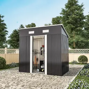 6 x 4 ft Pent Metal Garden Shed Outdoor Tool Storage Shed with Base Foundation, Charcoal Black