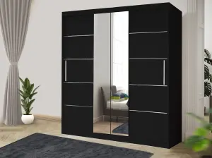 Stylish Bedroom Sliding Wardrobe - Storage Space & Sleek Design comes in Width 100cm/120cm/150cm/180cm/203cm/250cm (Black, 203cm)