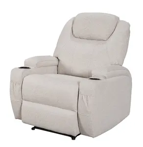 Recliner Manual Chair in Cream Linen Fabric