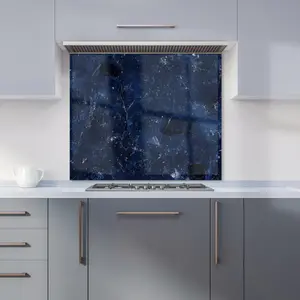 Ocean Blue Quartz Effect Premium Glass Kitchen Splashback W600mm x H650mm