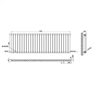 Horizontal Anthracite Single Oval Panel Radiator (H)600mm x (W)1593mm, 5582 BTU.