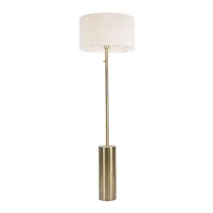 ValueLights Lexy Antique Brass Rotary Dimmer Switch Floor Lamp with Cream Boucle Shade