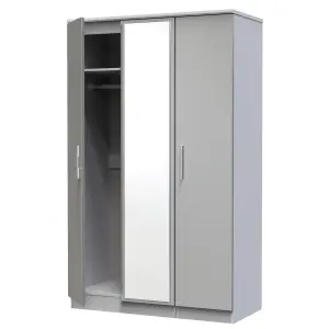 Harrow Triple Mirror Wardrobe in Grey Gloss (Ready Assembled)