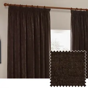 Yard Heavy Chenille Velvet Brown Pencil Pleat Curtains, 229 x 229cm