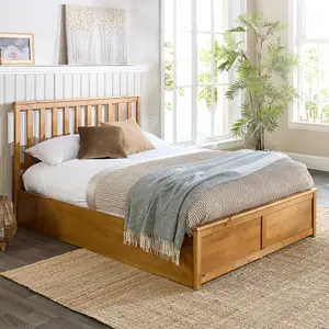 Wooden Ottoman Storage Bed in Natural, size Superking