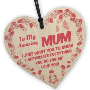 Red Ocean Mum Gifts From Son Daughter For Mothers Day Birthday Wooden Heart Sign Gift For Mum Mummy Keepsake