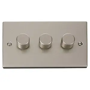 Pearl Nickel 3 Gang 2 Way 400w Dimmer Light Switch - SE Home