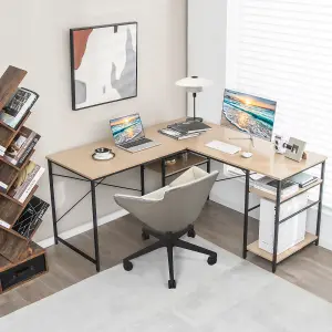 Costway L-Shaped Corner Computer Desk Study Writing Desk Workstation with Storage Shelf