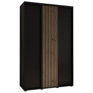 Modern Black Matt Sapporo Sliding Door Wardrobe 160cm - Ample Storage (H2050mm W1600mm D600mm)