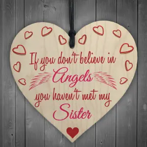 Red Ocean My Sister An Angel Wooden Hanging Heart Cute Love Plaque