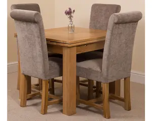 Richmond 90cm - 150cm Square Oak Extending Dining Table and 4 Chairs Dining Set with Washington Grey Fabric Chairs