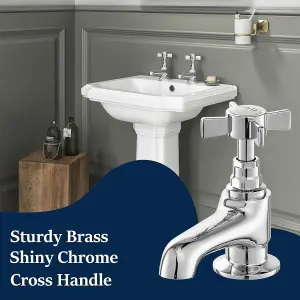 BATHWEST Traditional Pair of Bathroom Sink Taps Chrome Brass Victorian Basin Taps Pair Faucet