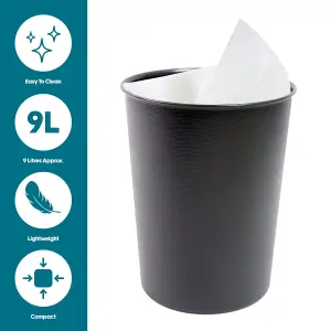 JVL Toilet Brush and Black Plastic Bin - Black