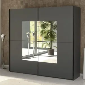 Ascona Mirrored Sliding Door Wardrobe W2190mm H2060mm D660mm - Luxurious Graphite Matt Finish, Ample Storage, Modern Design