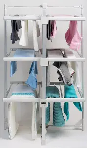 GlamHaus Heated Clothes Airer Dryer Rack Aluminium with Cover Electric 220W - Indoor - Folds Flat for Easy Storage