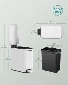 SONGMICS Compact Bathroom Trash Bin, Pedal-Operated with Lid, Soft Close, Steel, Designed for Small Spaces, White